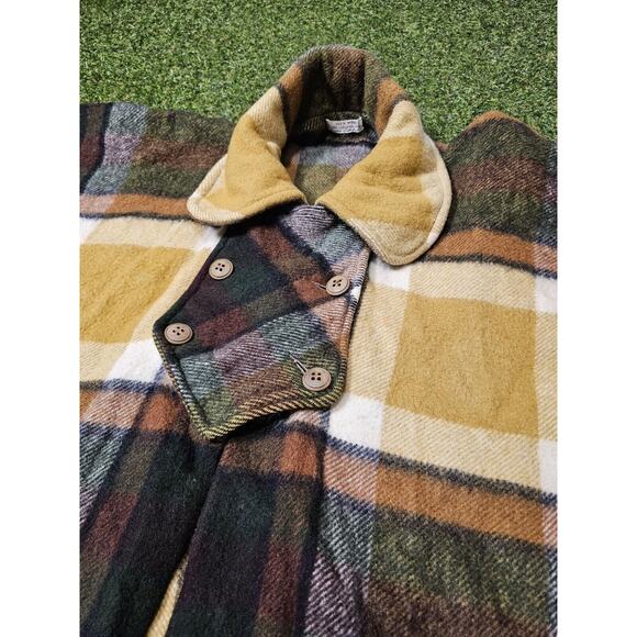 70s Wool Plaid Poncho Vintage Blanket Cape Coat Made in Uruguay - Picture 2 of 7